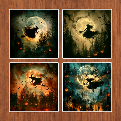 Sous Verre en céramique - Halloween - Lune Sorcière