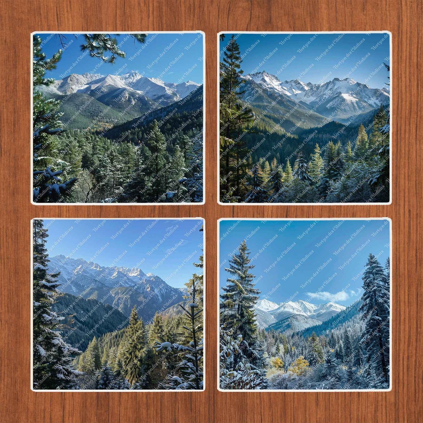 Dessous de verre en céramique 10x10 ens. de 4 - Hiver - Sommets Majestueux