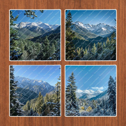 Dessous de verre en céramique 10x10 ens. de 4 - Hiver - Sommets Majestueux