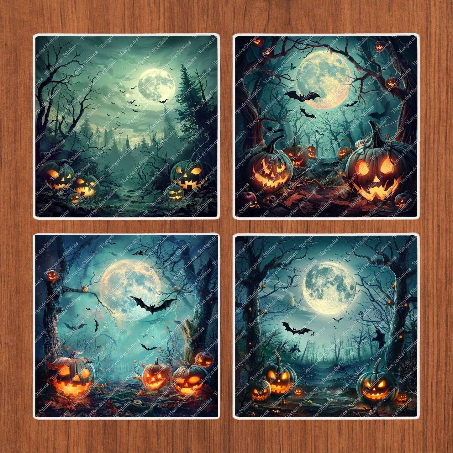 Dessous de verre en céramique 10x10 ens. de 4 - Halloween - Nuit des Citrouilles