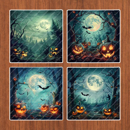 Dessous de verre en céramique 10x10 ens. de 4 - Halloween - Nuit des Citrouilles