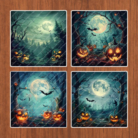 Dessous de verre en céramique 10x10 ens. de 4 - Halloween - Nuit des Citrouilles