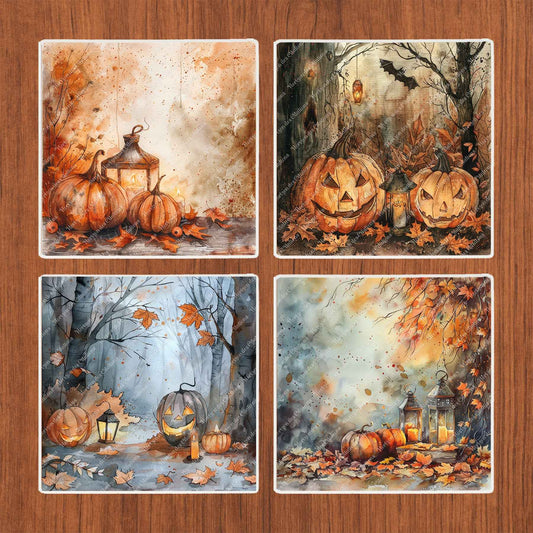Dessous de verre en céramique 10x10 ens. de 4 - Halloween - Douceur d'Automne