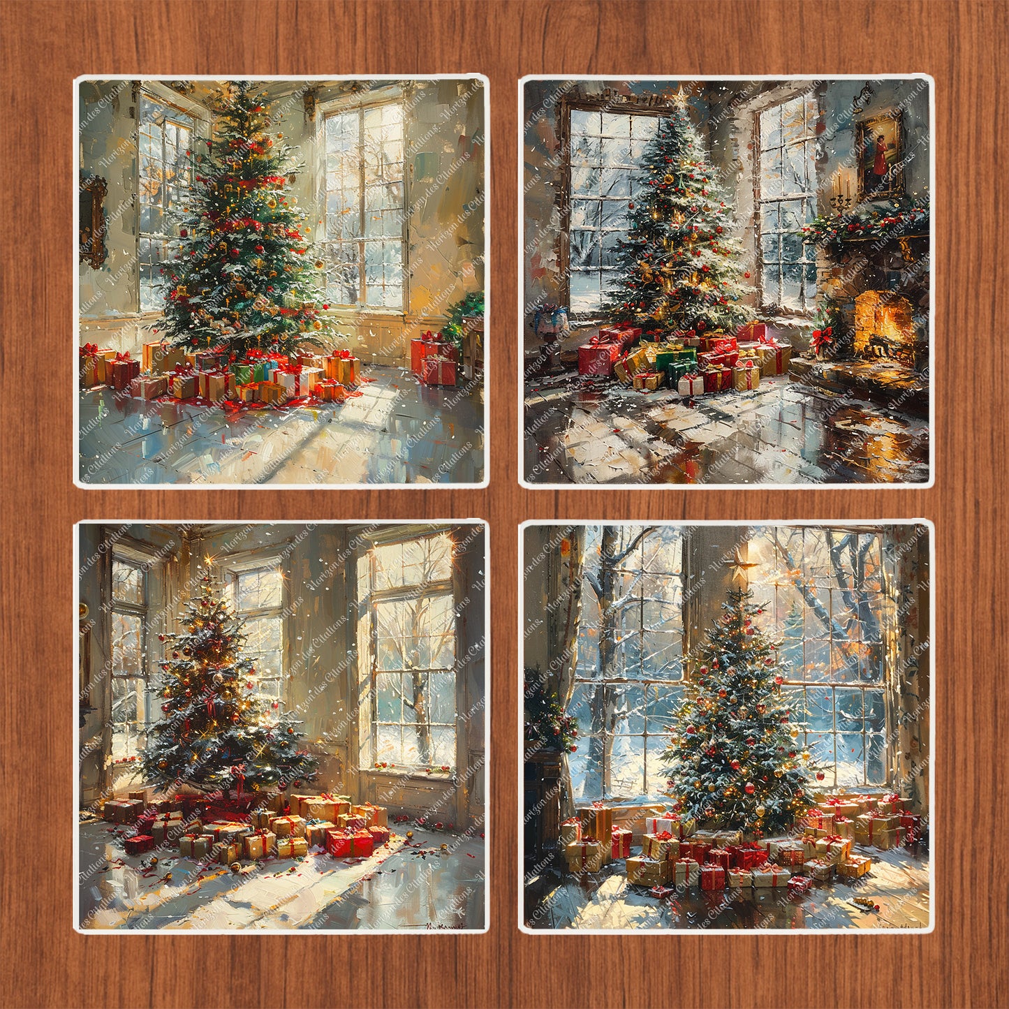 Sous Verre en céramique - Noël - Matin de Noël