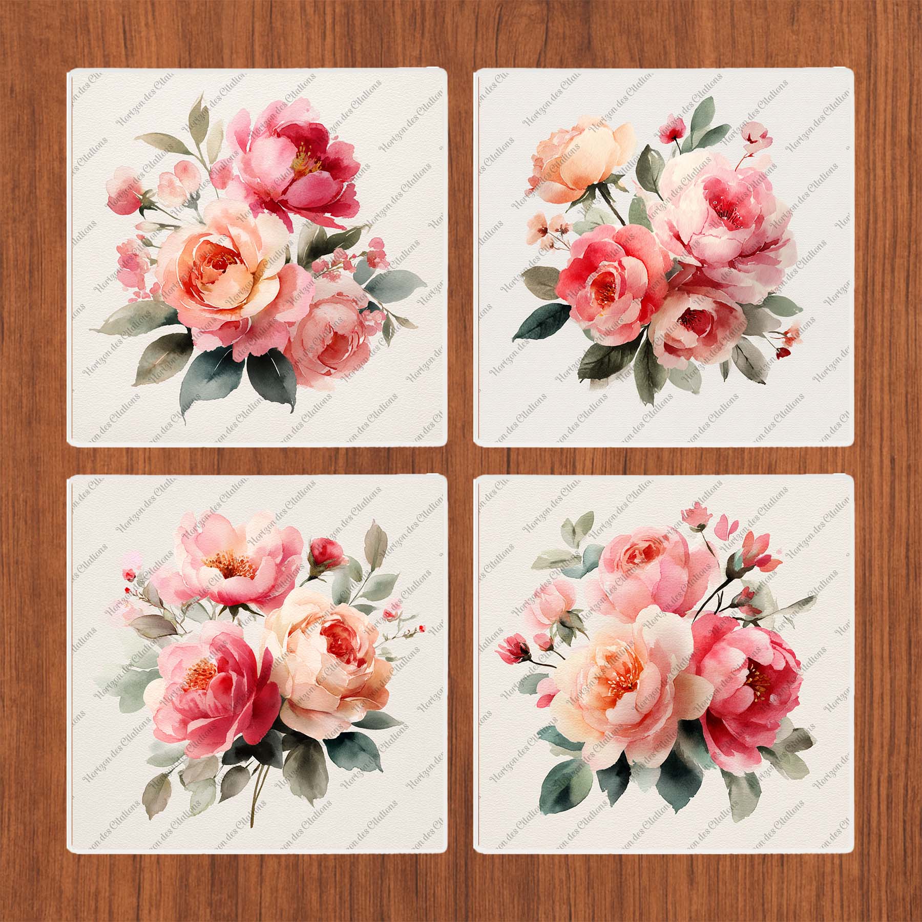 Ens. Sous verre céramique - Bouquet de Roses