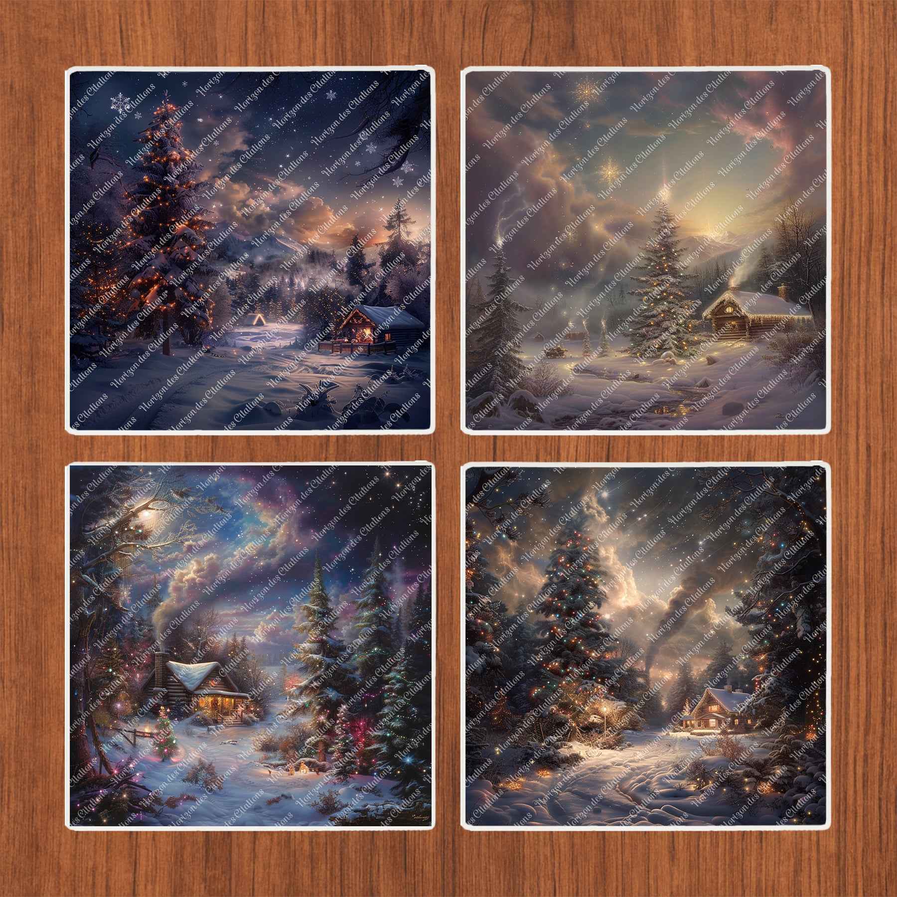 Dessous de verre en céramique 10x10 ens. de 4 - Noël - Féerie d'Hiver