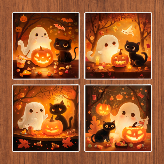 Sous Verre en céramique - Halloween - Duo Fantomatique