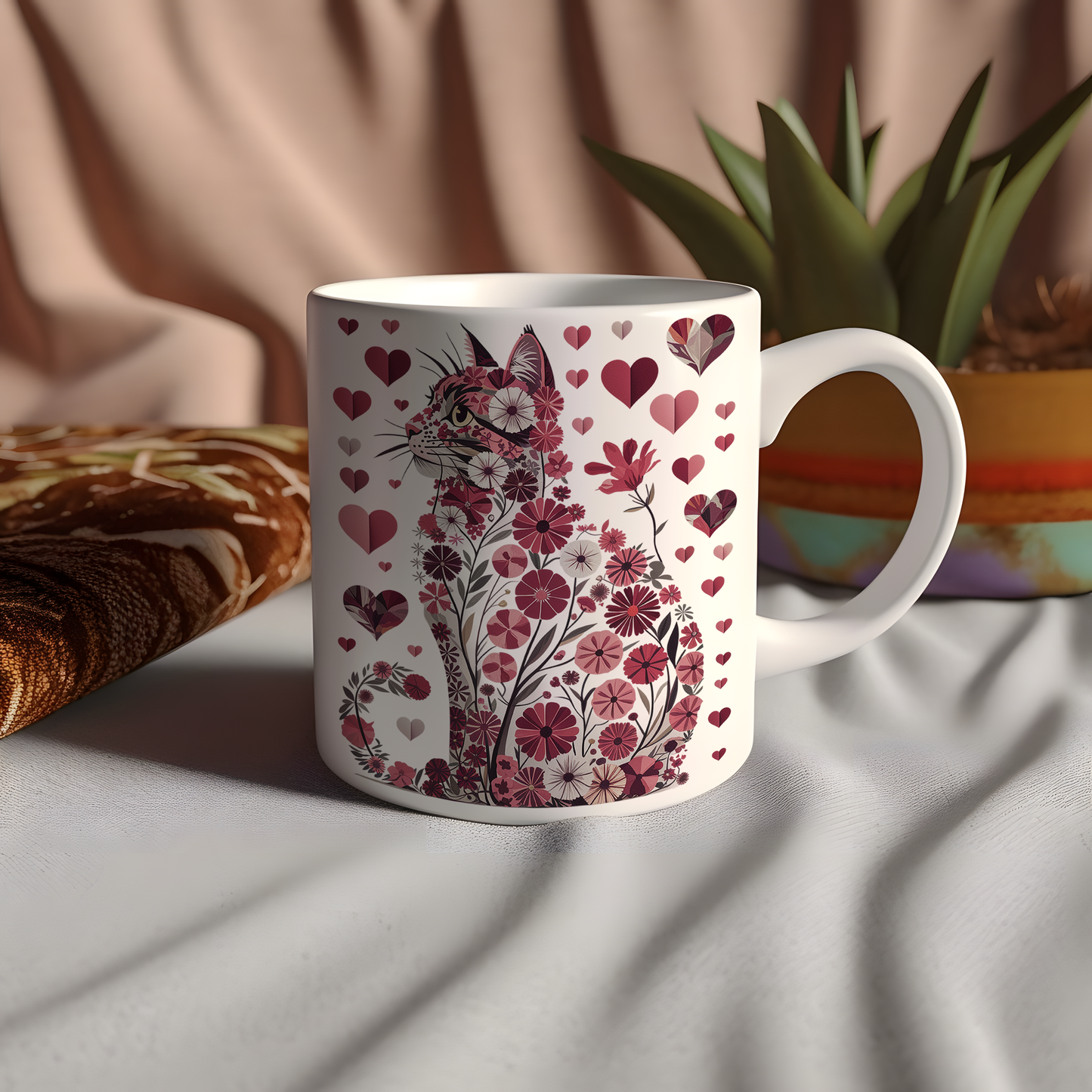 Tasse 11oz - St-Valentin - Chat aux Fleurs d'Amour - Horizon des Citations