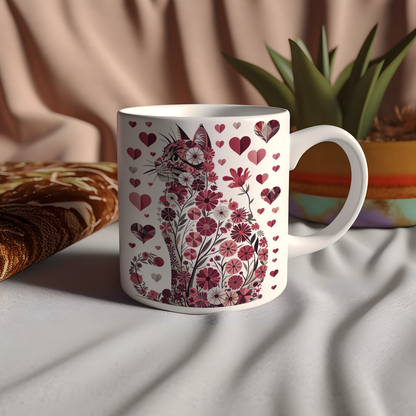Tasse 11oz - St-Valentin - Chat aux Fleurs d'Amour - Horizon des Citations